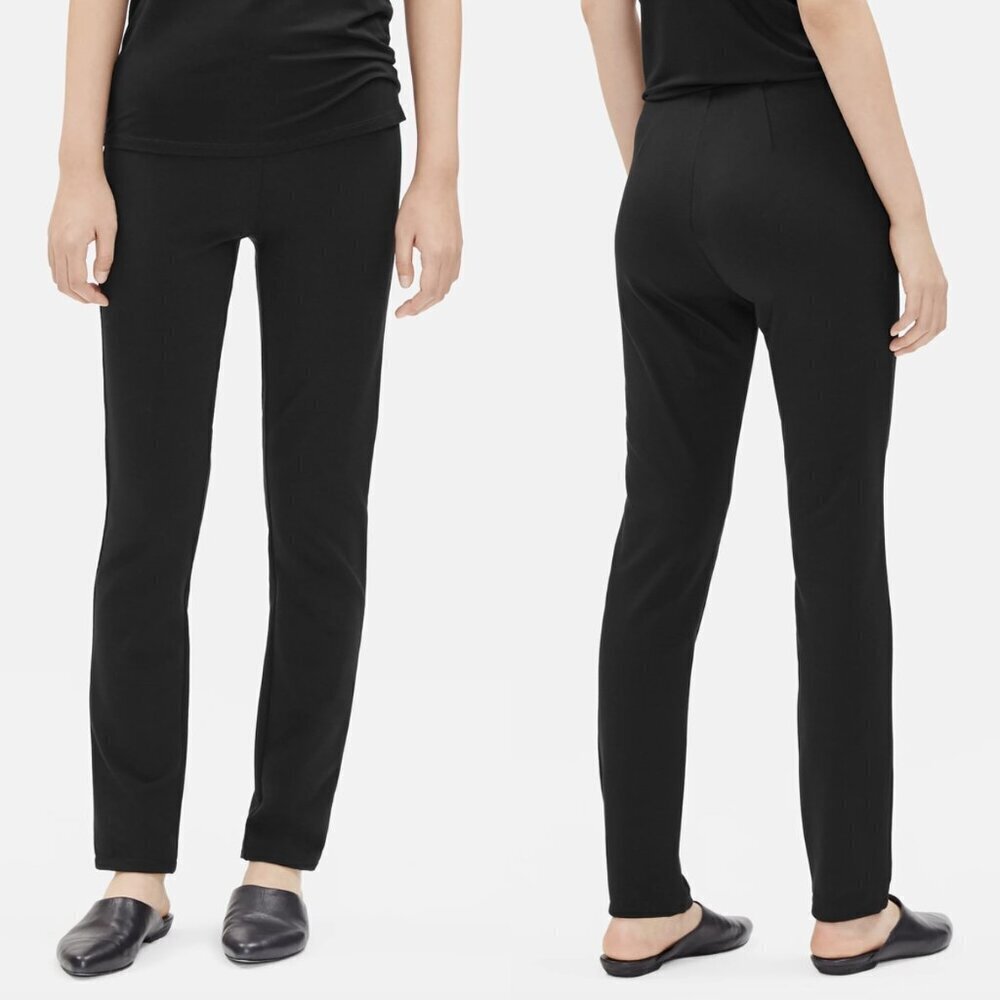 Eileen Fisher System Stretch Ponte Slim Pant in Black, size XL